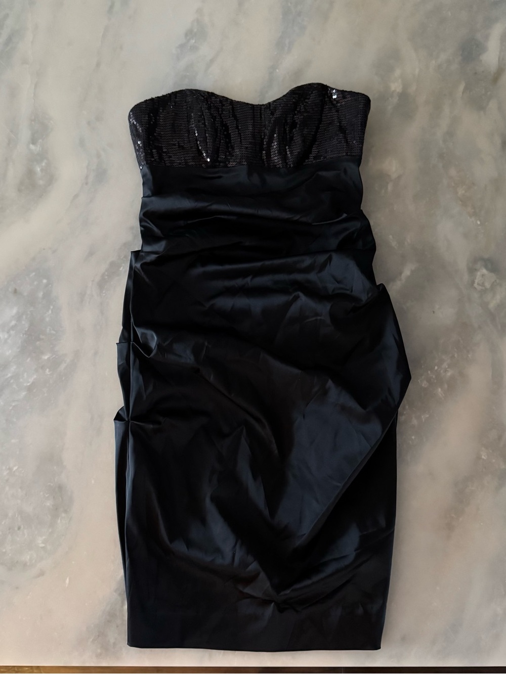 Y2K Nicole Miller Black Beaded Strapless Ruched Cocktail Party Dress